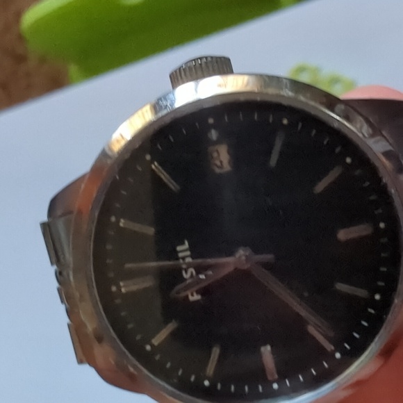 Fossil Watch Gray Gunmetal Band Color Navy Blue Face - Picture 5 of 6